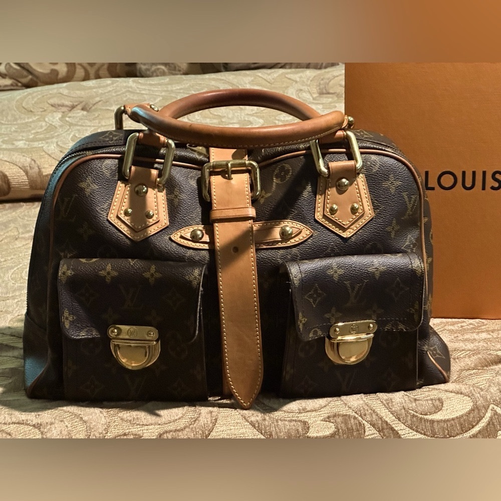 LOUIS VUITTON Manhattan GM Hand Bag Monogram Leather Brown Gold